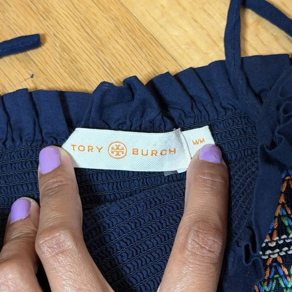 Tory Burch $358 Convertible Smocked Coverup Dress & Skirt Navy Blue M Vacation